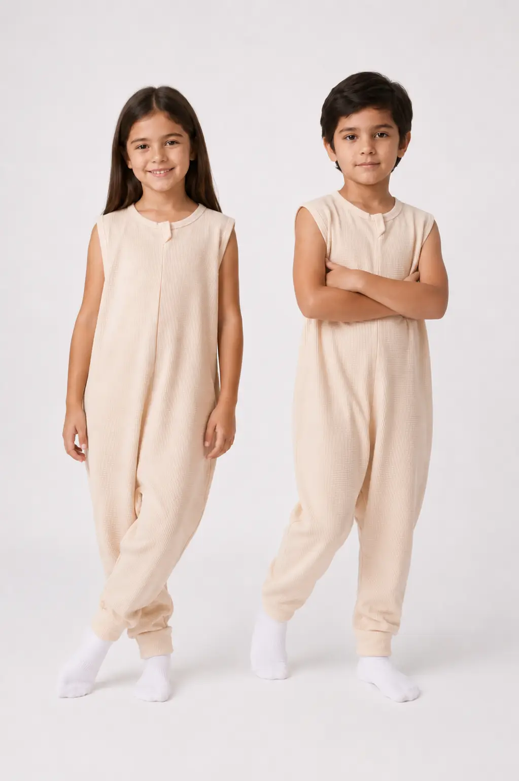 1 Tog Yazlık Çocuk Uyku Tulumu 1-8 Yaş Unisex Kısa Kollu %100 Pamuk Waffle 2702 