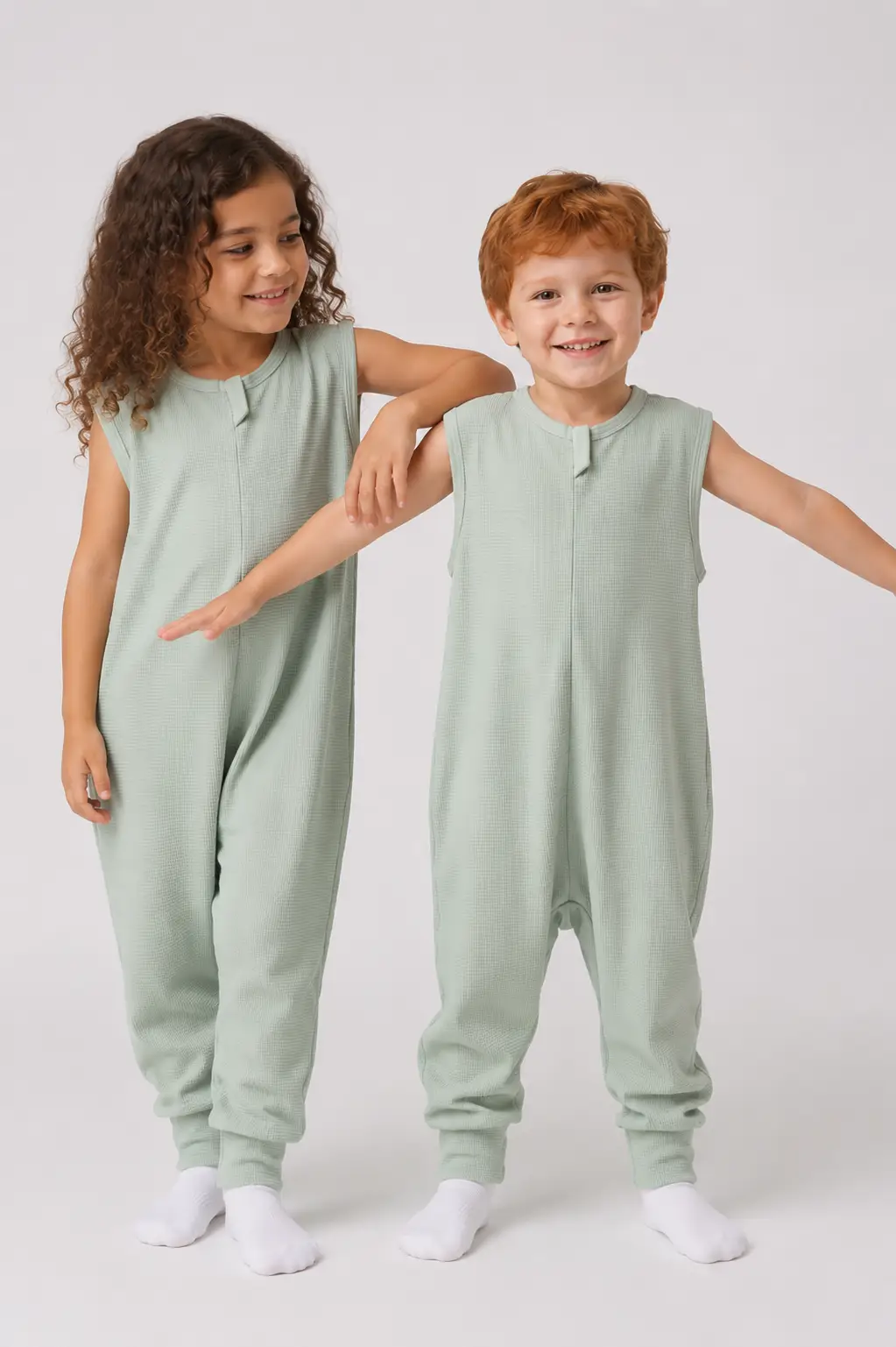 1 Tog Yazlık Çocuk Uyku Tulumu 1-8 Yaş Unisex Kısa Kollu %100 Pamuk Waffle 2702 - Mint