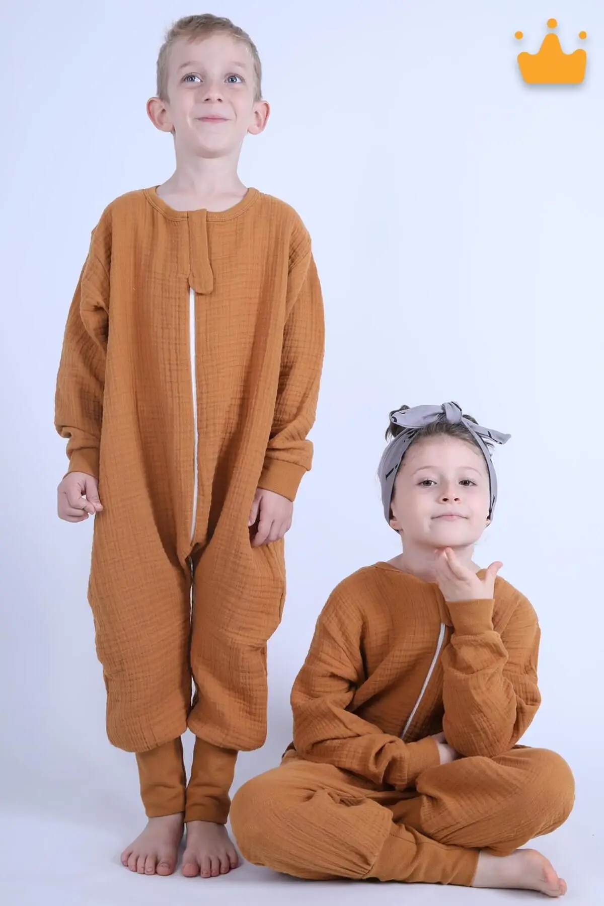Çocuk Mevsimlik Uyku Tulumu 2-8 Yaş 1 Tog 4 Kat Müslin Uzun Kollu Uyku Tulumu - Hardal