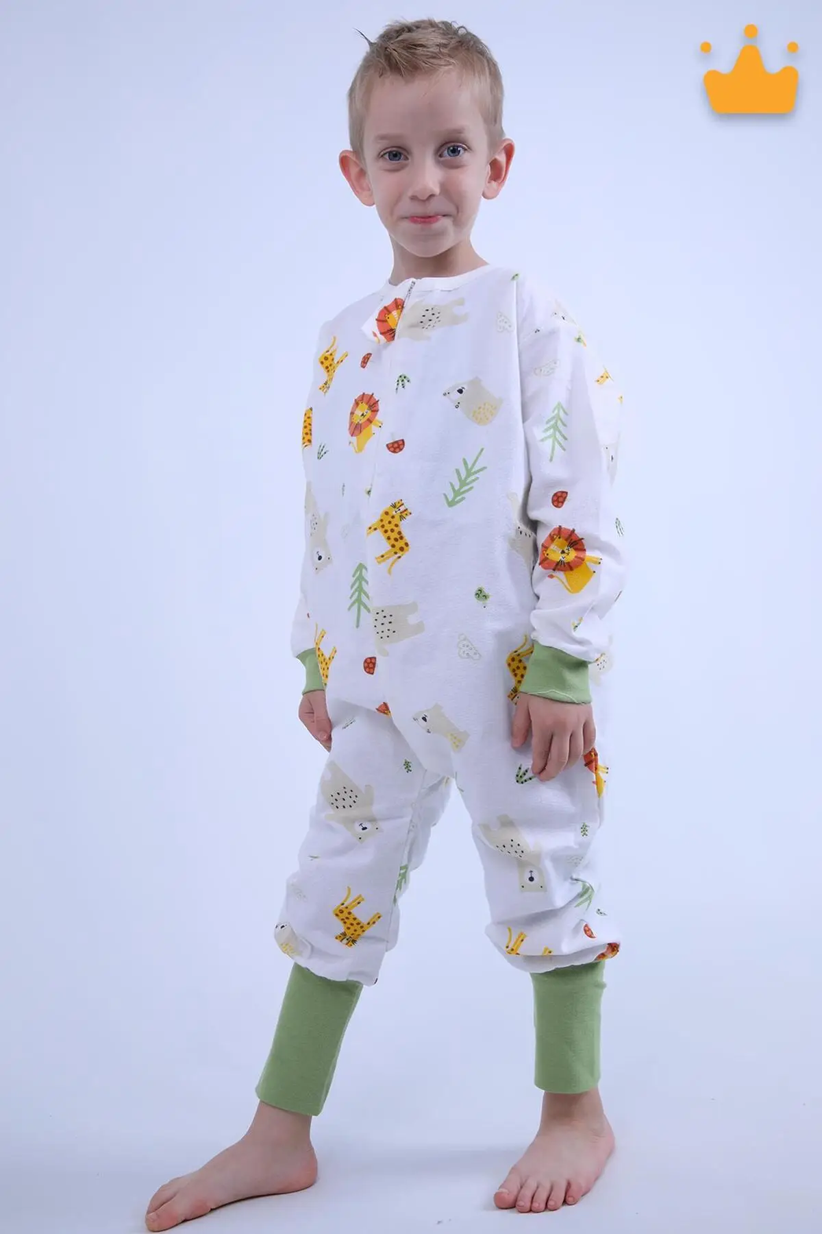 2-8 Yaş 1 Tog Pazen Çocuk Uyku Tulumu Unisex Uzun Kollu Uyku Tulumu - Yeşil