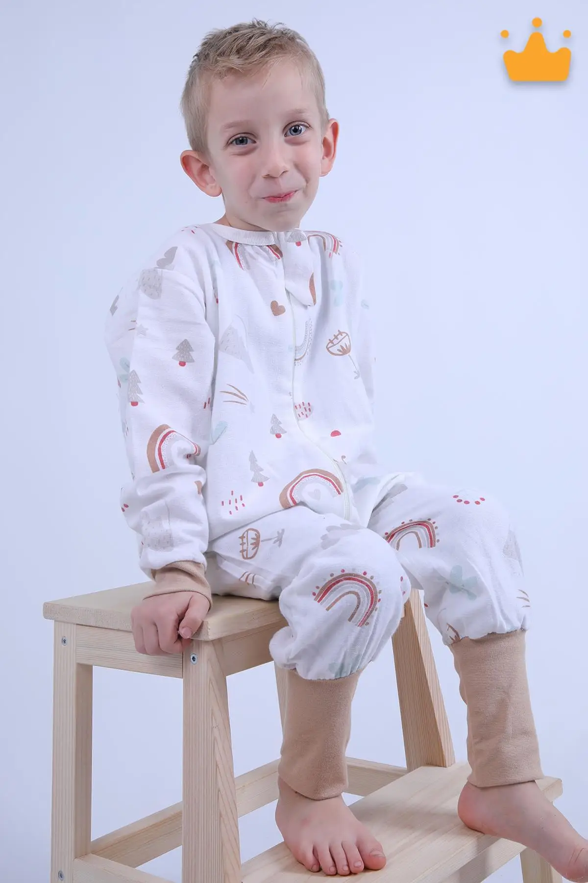2-8 Yaş 1 Tog Pazen Çocuk Uyku Tulumu Unisex Uzun Kollu Uyku Tulumu - Kahverengi