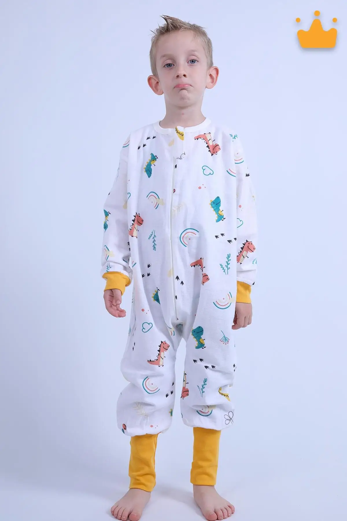 2-8 Yaş 1 Tog Pazen Çocuk Uyku Tulumu Unisex Uzun Kollu Uyku Tulumu - Sarı