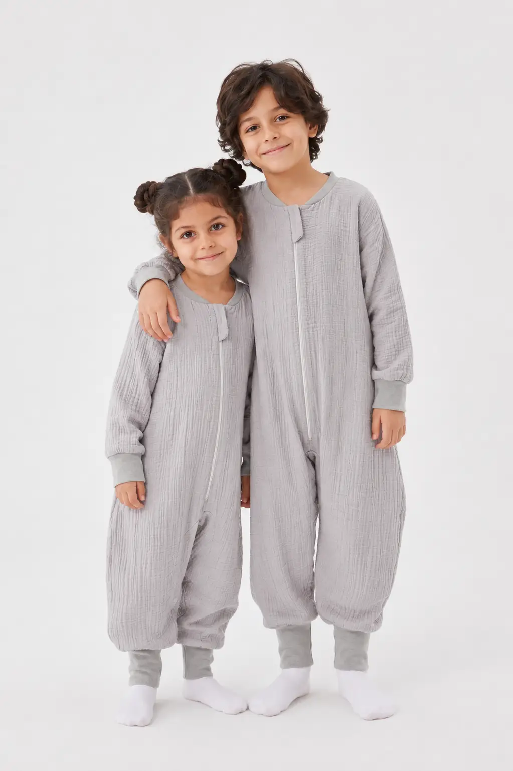 Çocuk Uyku Tulumu Dört Mevsim 1-8 Yaş Unisex Uzun Kollu 1 Tog %100 Pamuk Müslin 2706 - Gri