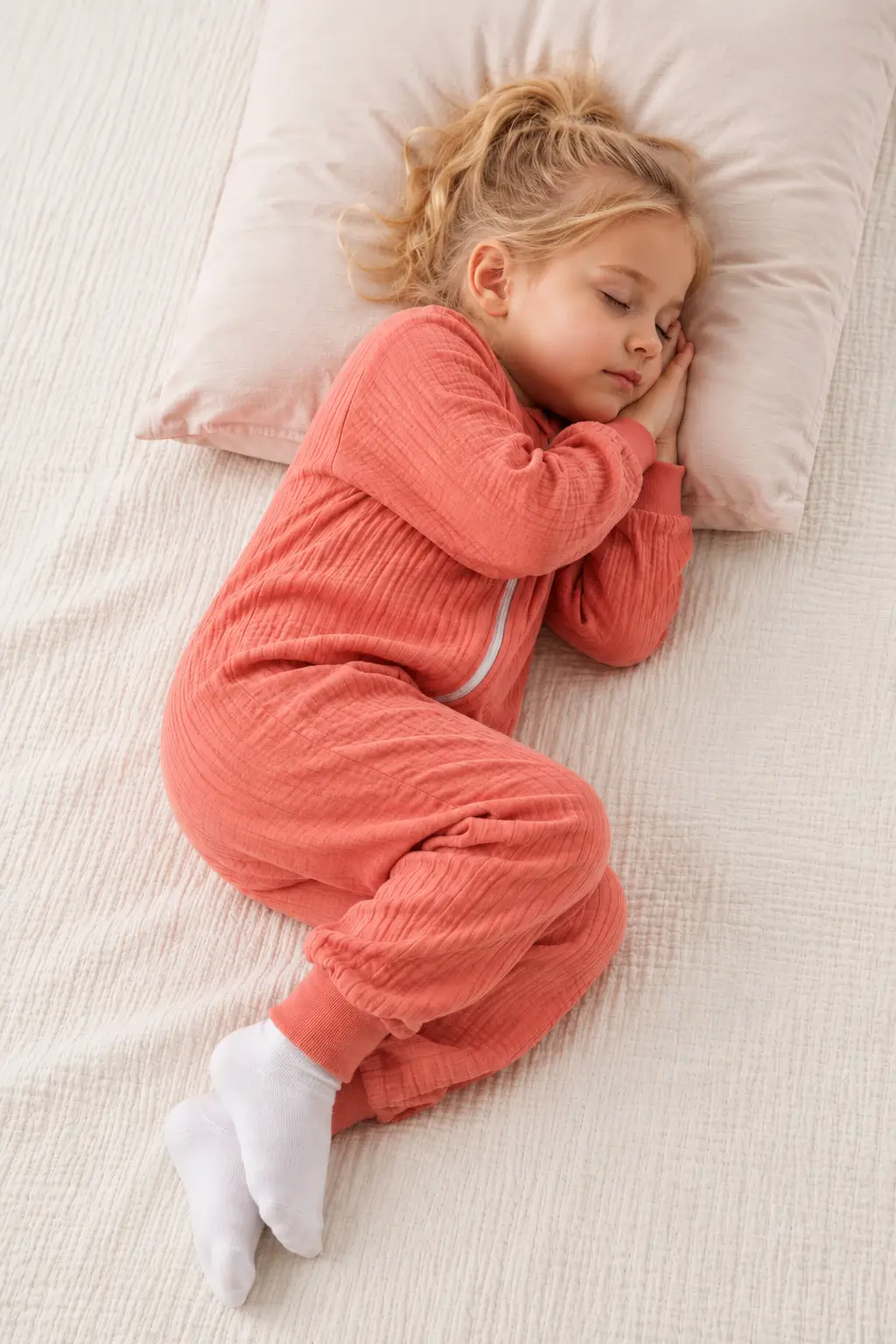 Çocuk Uyku Tulumu Dört Mevsim 1-8 Yaş Unisex Uzun Kollu 1 Tog %100 Pamuk Müslin 2706 - Somon