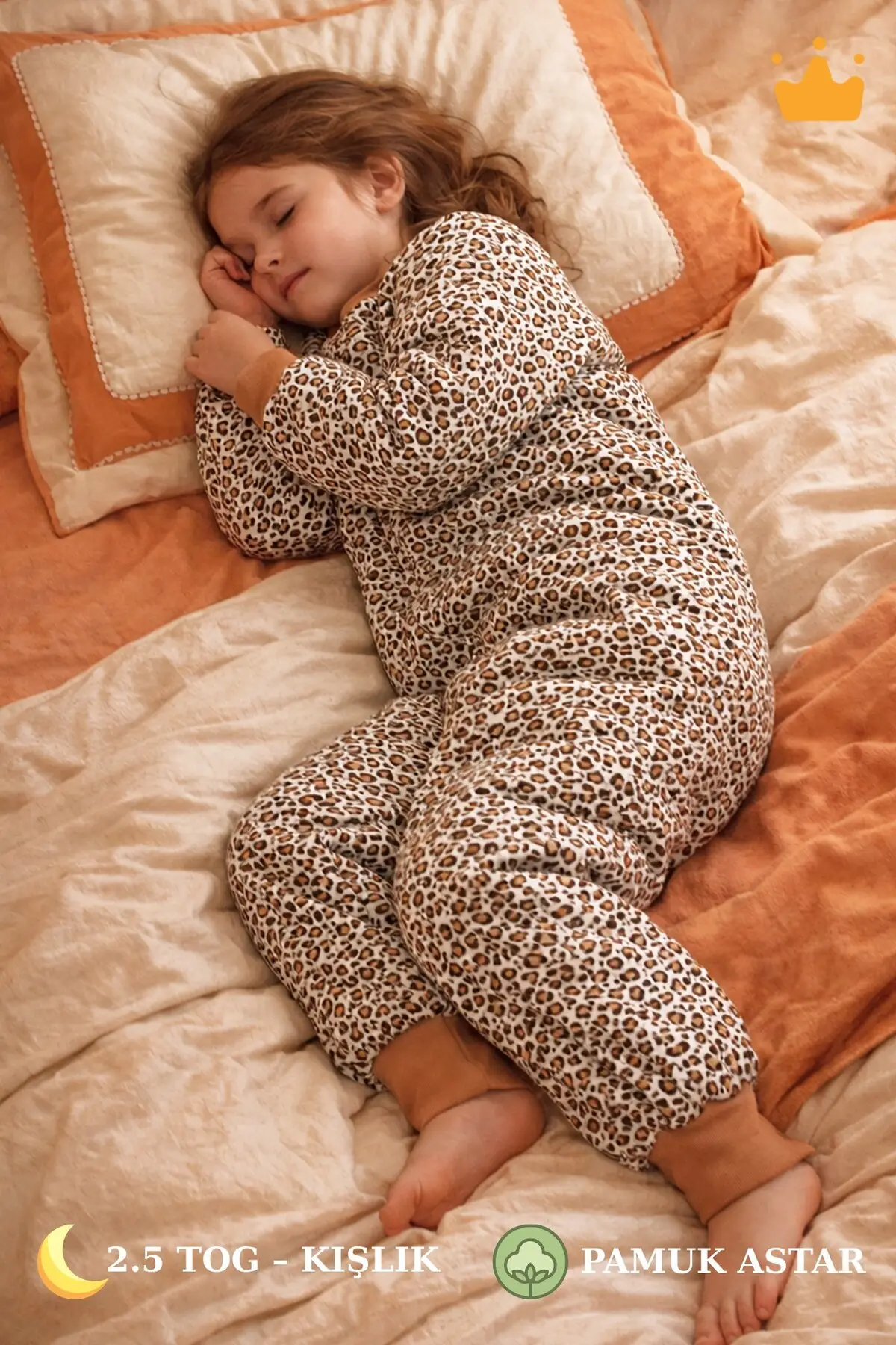 2.5 Tog Yorgan Gerektirmeyen Kalın Elyaf Dolgulu Çocuk Uyku Tulumu Pamuk Astarlı Unisex 6020