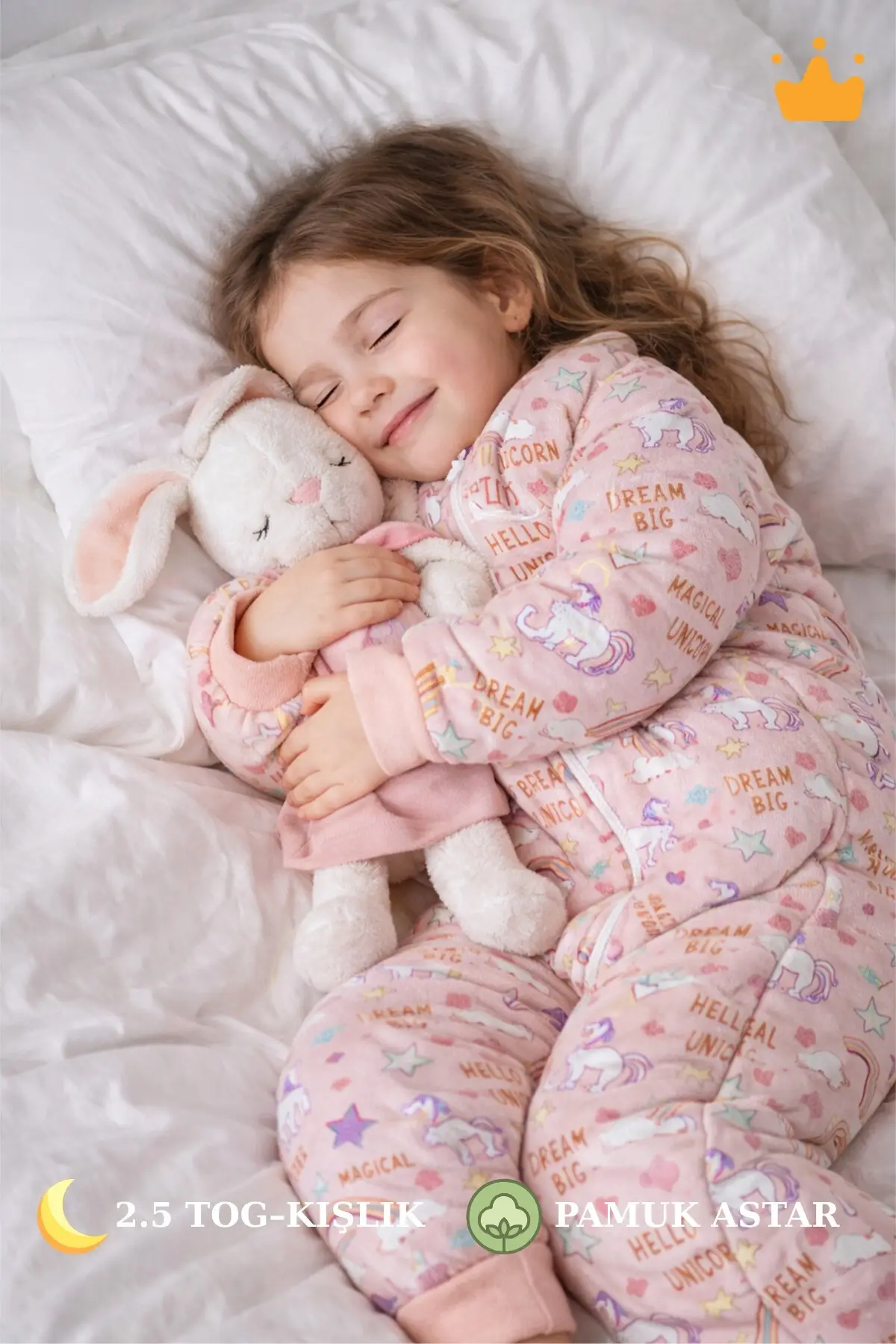 2.5 Tog Yorgan Gerektirmeyen Kalın Elyaf Dolgulu Çocuk Uyku Tulumu Pamuk Astarlı Unisex 6020 - Pembe