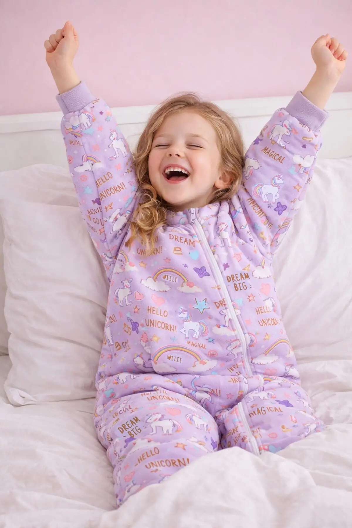 2.5 Tog Yorgan Gerektirmeyen Kalın Elyaf Dolgulu Çocuk Uyku Tulumu Pamuk Astarlı Unisex 6020 - Lila