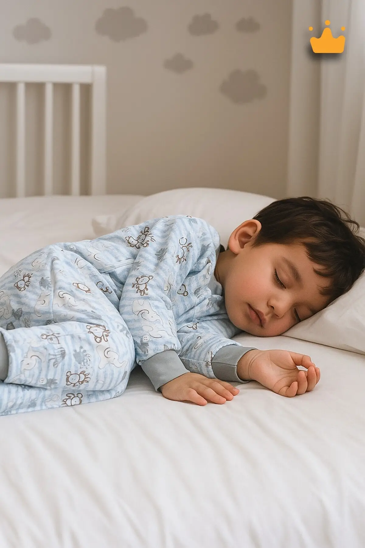 2.5 Tog Yorgan Gerektirmeyen Kalın Elyaf Dolgulu Çocuk Uyku Tulumu Pamuk Astarlı Unisex 6020 - Mavi