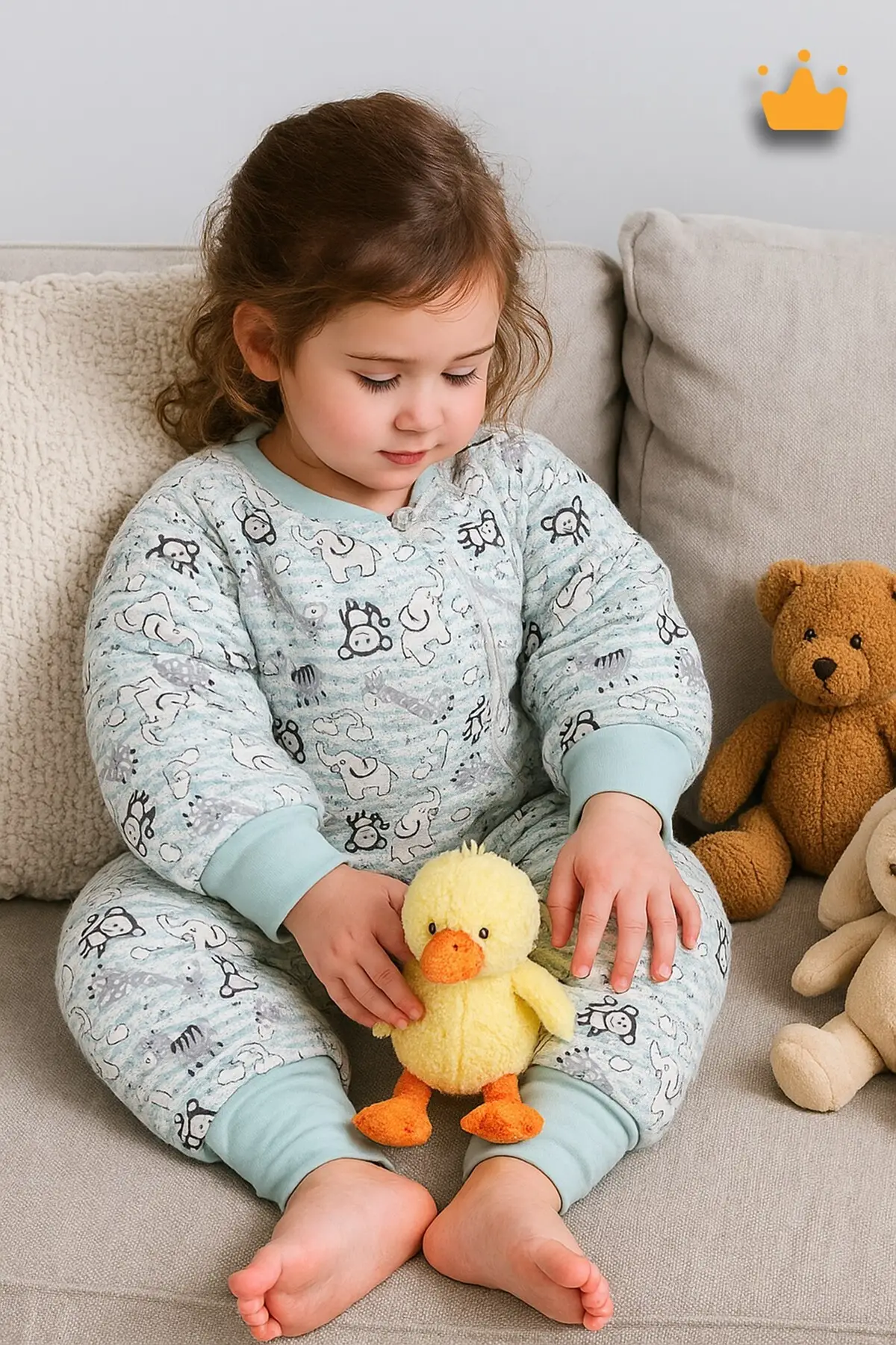 2.5 Tog Yorgan Gerektirmeyen Kalın Elyaf Dolgulu Çocuk Uyku Tulumu Pamuk Astarlı Unisex 6020 - Yeşil