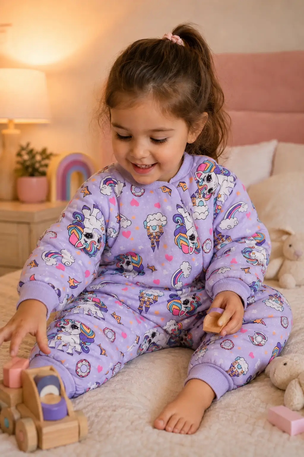 2.5 Tog Yorgan Gerektirmeyen Kalın Elyaf Dolgulu Çocuk Uyku Tulumu Pamuk Astarlı Unisex 6020 - Açık Mor