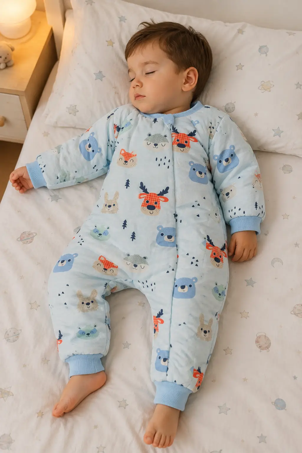 2.5 Tog Yorgan Gerektirmeyen Kalın Elyaf Dolgulu Çocuk Uyku Tulumu Pamuk Astarlı Unisex 6020 - Bebe Mavi