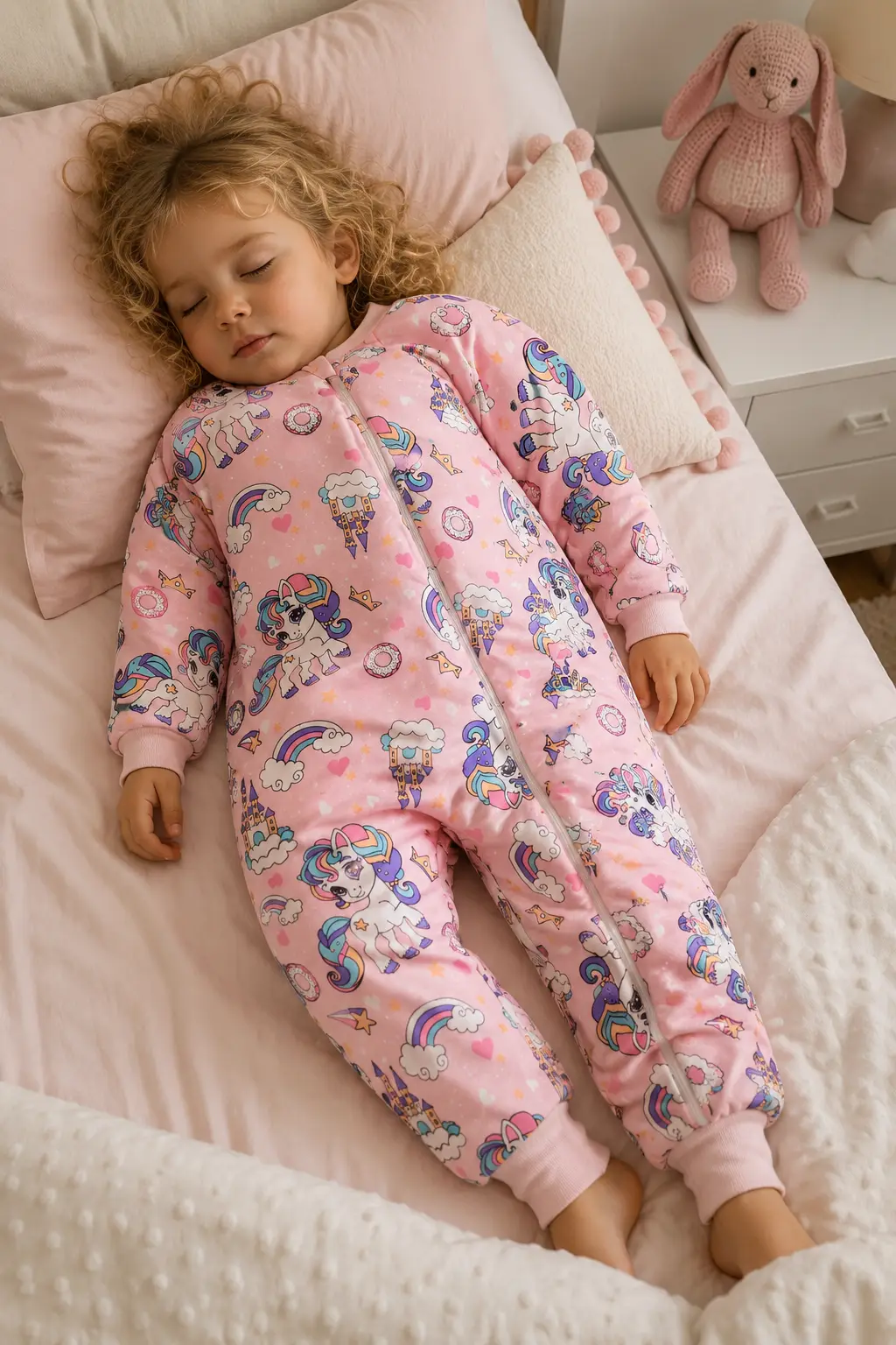 2.5 Tog Yorgan Gerektirmeyen Kalın Elyaf Dolgulu Çocuk Uyku Tulumu Pamuk Astarlı Unisex 6020 - Somon