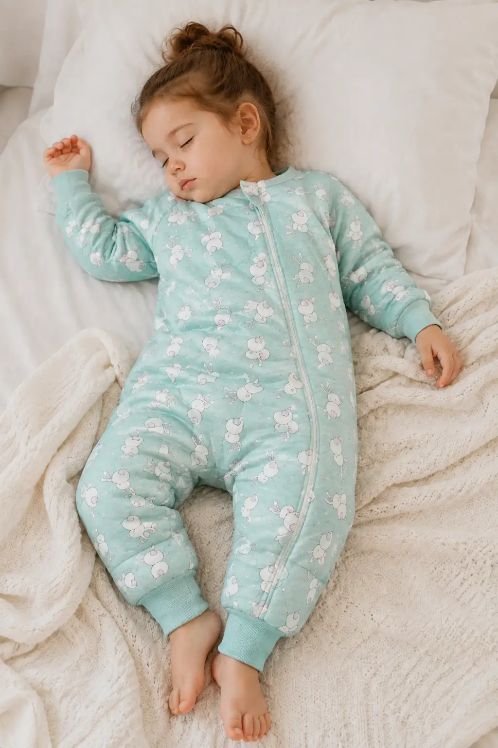 2.5 Tog Yorgan Gerektirmeyen Kalın Elyaf Dolgulu Çocuk Uyku Tulumu Pamuk Astarlı Unisex 6020 - Turkuaz