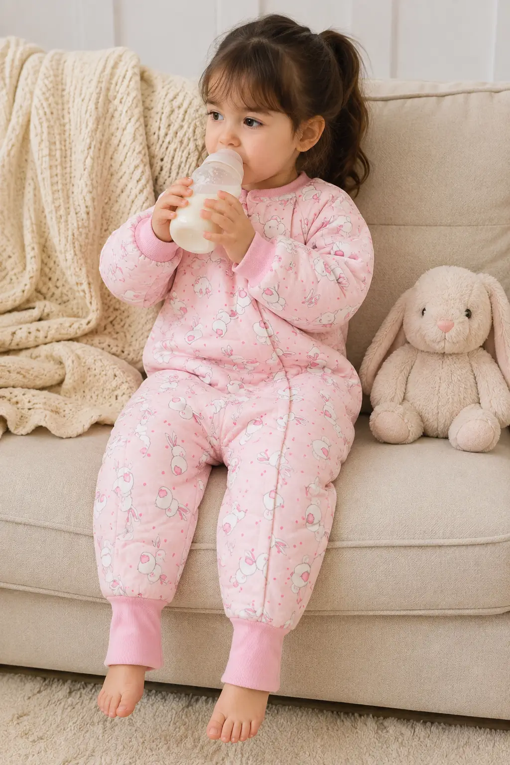 2.5 Tog Yorgan Gerektirmeyen Kalın Elyaf Dolgulu Çocuk Uyku Tulumu Pamuk Astarlı Unisex 6020 - Fuşya